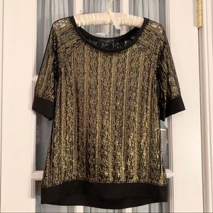 Shimmering Holiday Top! SANCTUARY Metallic Gold & Black Lace Top - M
